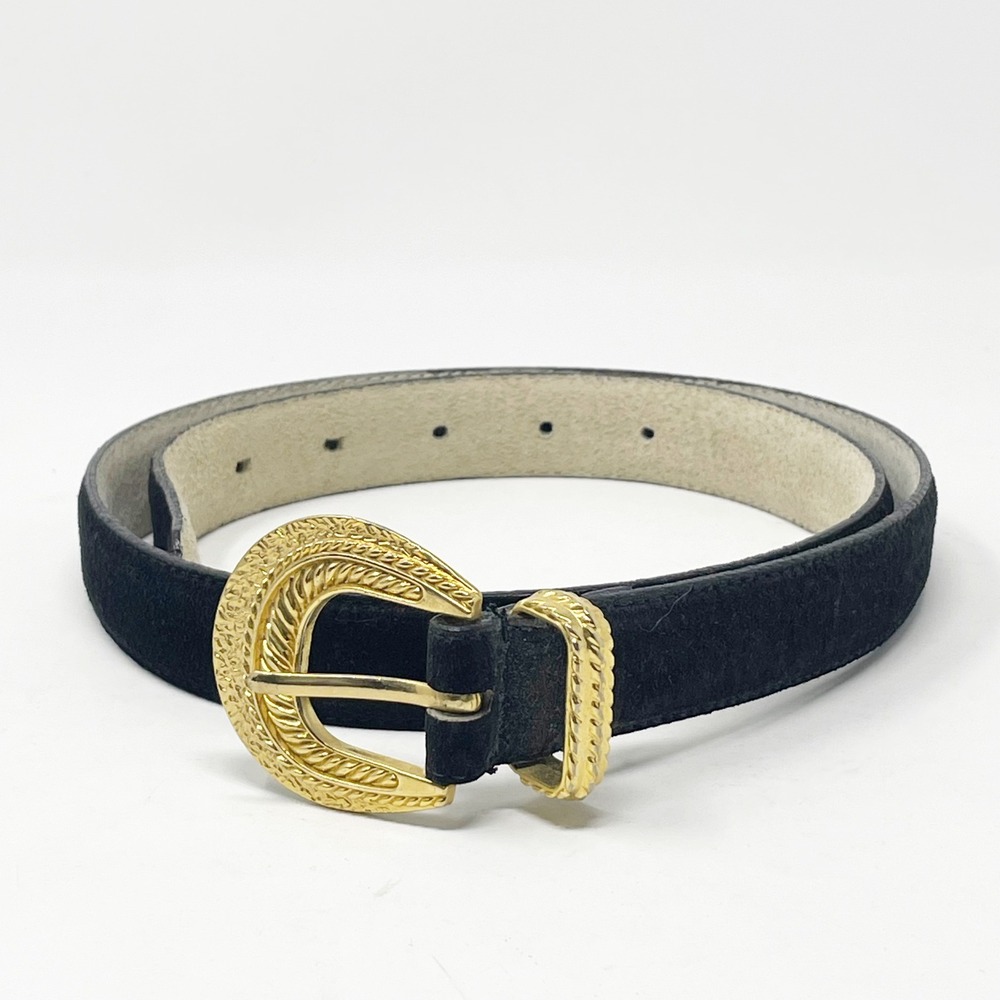 The Ritz Accessory Collection Belt Women's L Black Suede Gold Western Excellent
